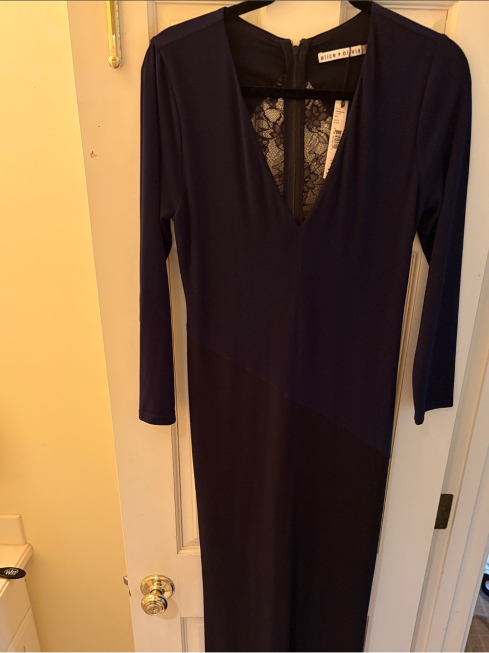 Alice + Olivia Two-Tone Navy and Black Long Sleeve Maxi Dress